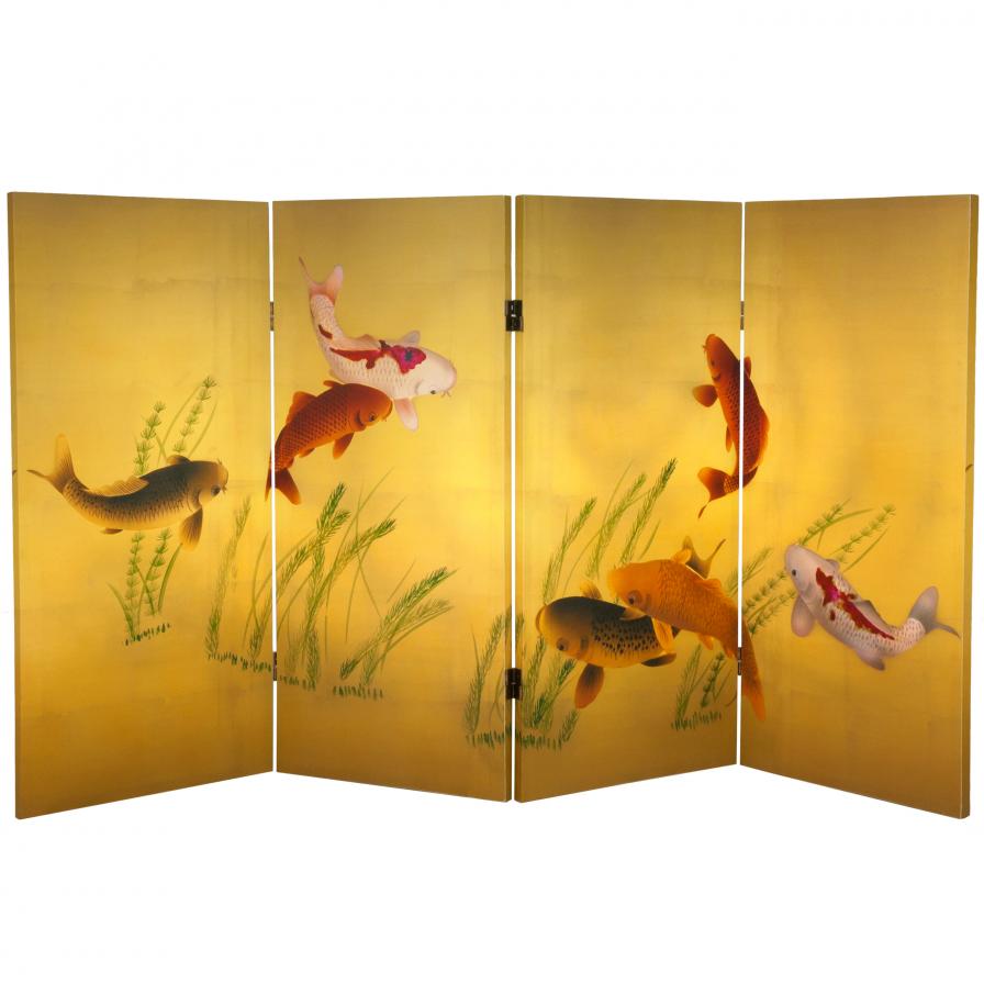 3 ft. Tall Double Sided Seven Lucky Fish Canvas Room Divider