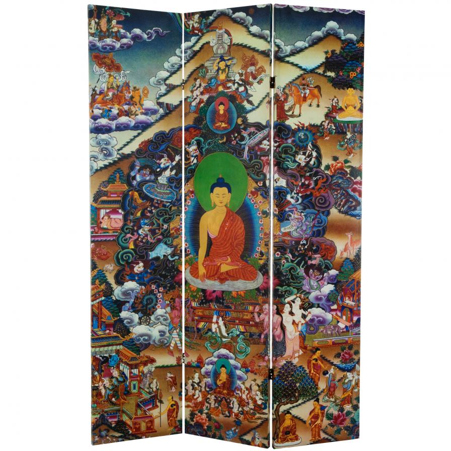 6 ft. Tall Footprints of Enlightenment Double Sided Canvas Room Divider