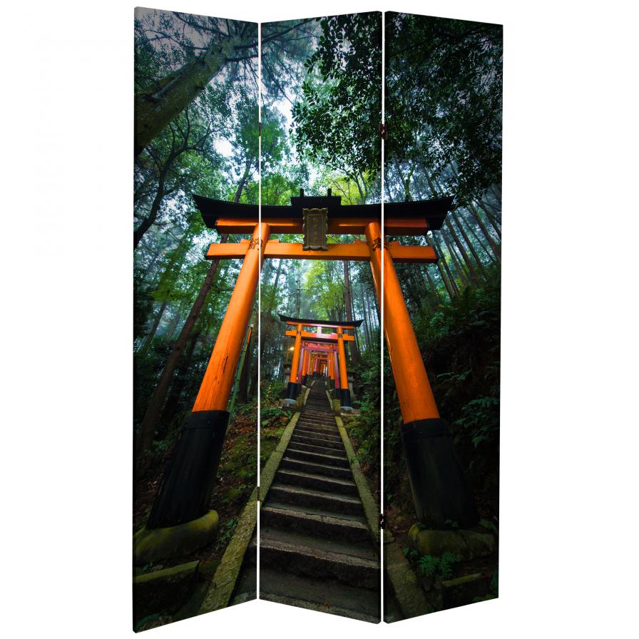 6 ft. Tall Double Sided Japanese Torii Gate Canvas Room Divider