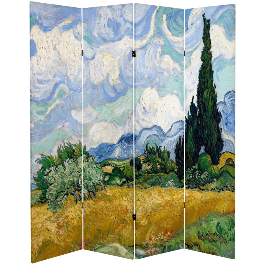 6 ft. Tall Double Sided Works of Van Gogh Canvas Room Divider - Almond Blossoms/Wheat Field