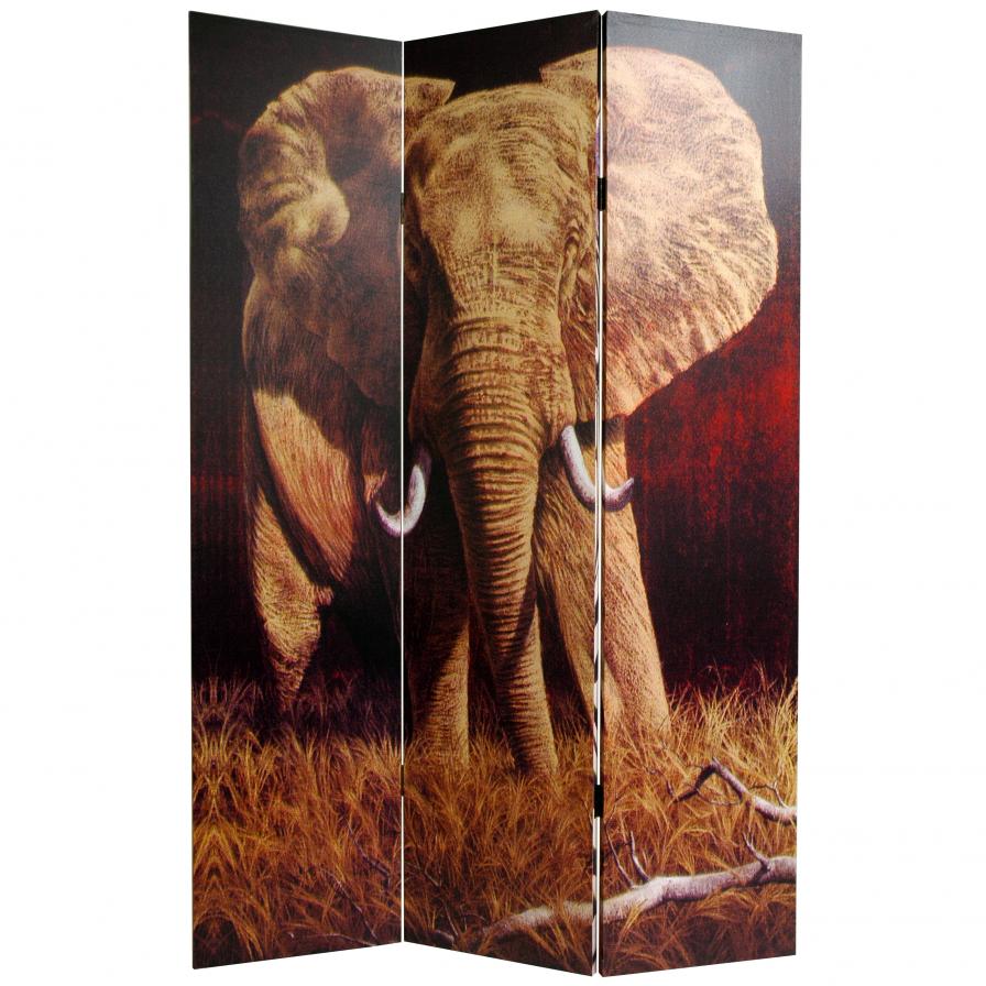 6 ft. Tall Elephant and Zebra Canvas Room Divider