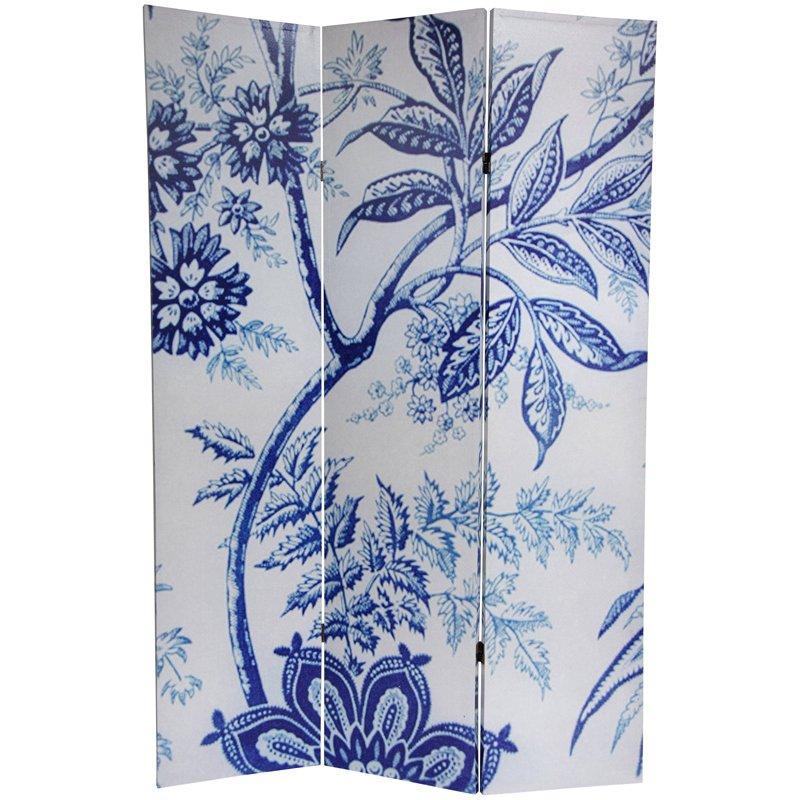 6 ft. Tall Blue Toile Double Sided Room Divider